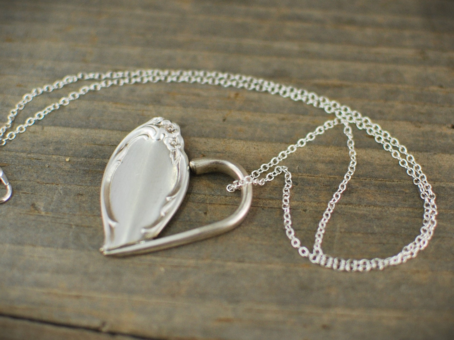 Upcycled Silver Plated Fork Heart Pendant Necklace: Optional Personalization