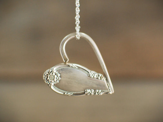 Upcycled Silver Plated Fork Heart Necklace: Personalized Valentine's Jewelry