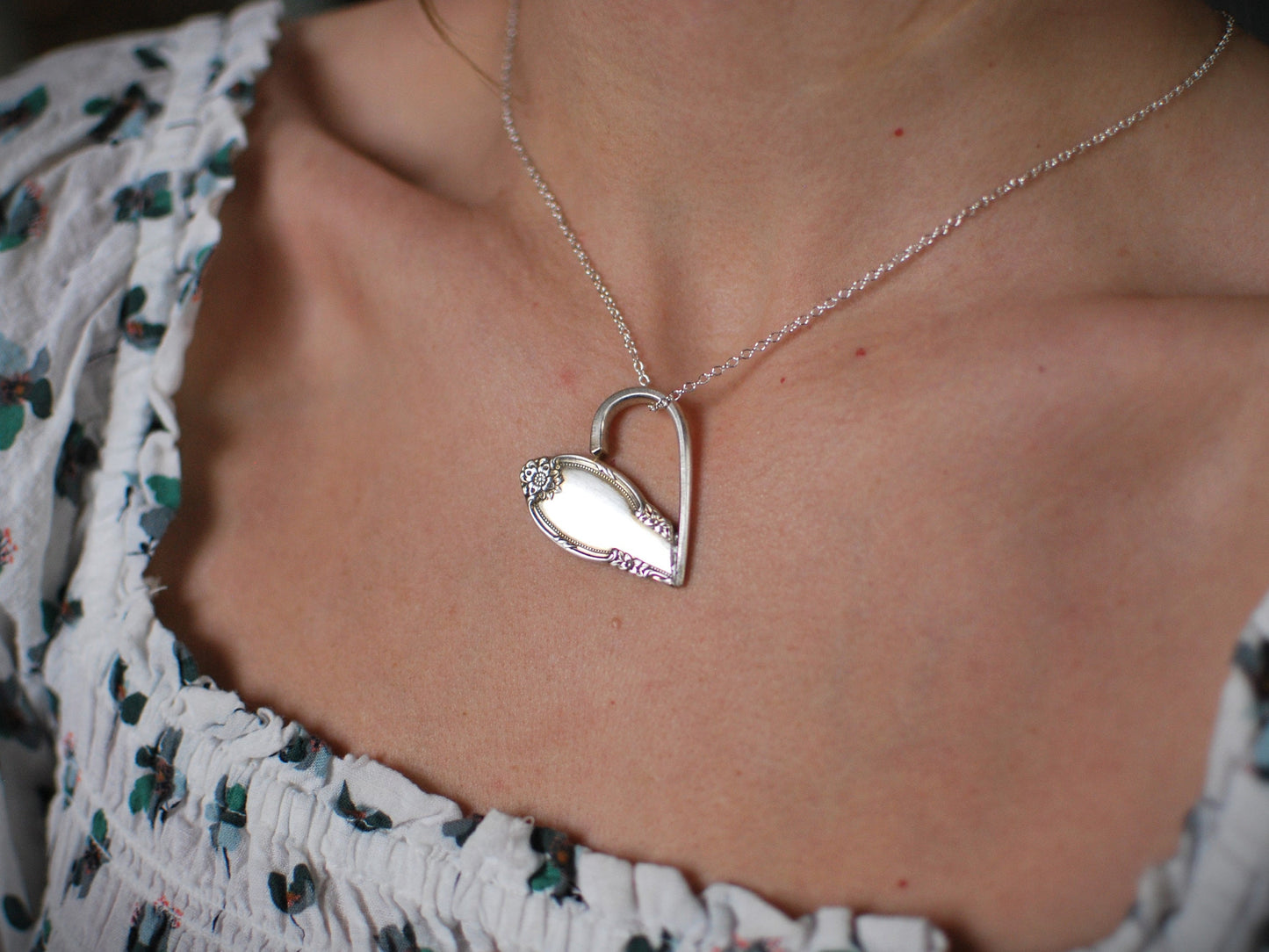Upcycled Silver Plated Fork Heart Necklace: Personalized Valentine's Jewelry