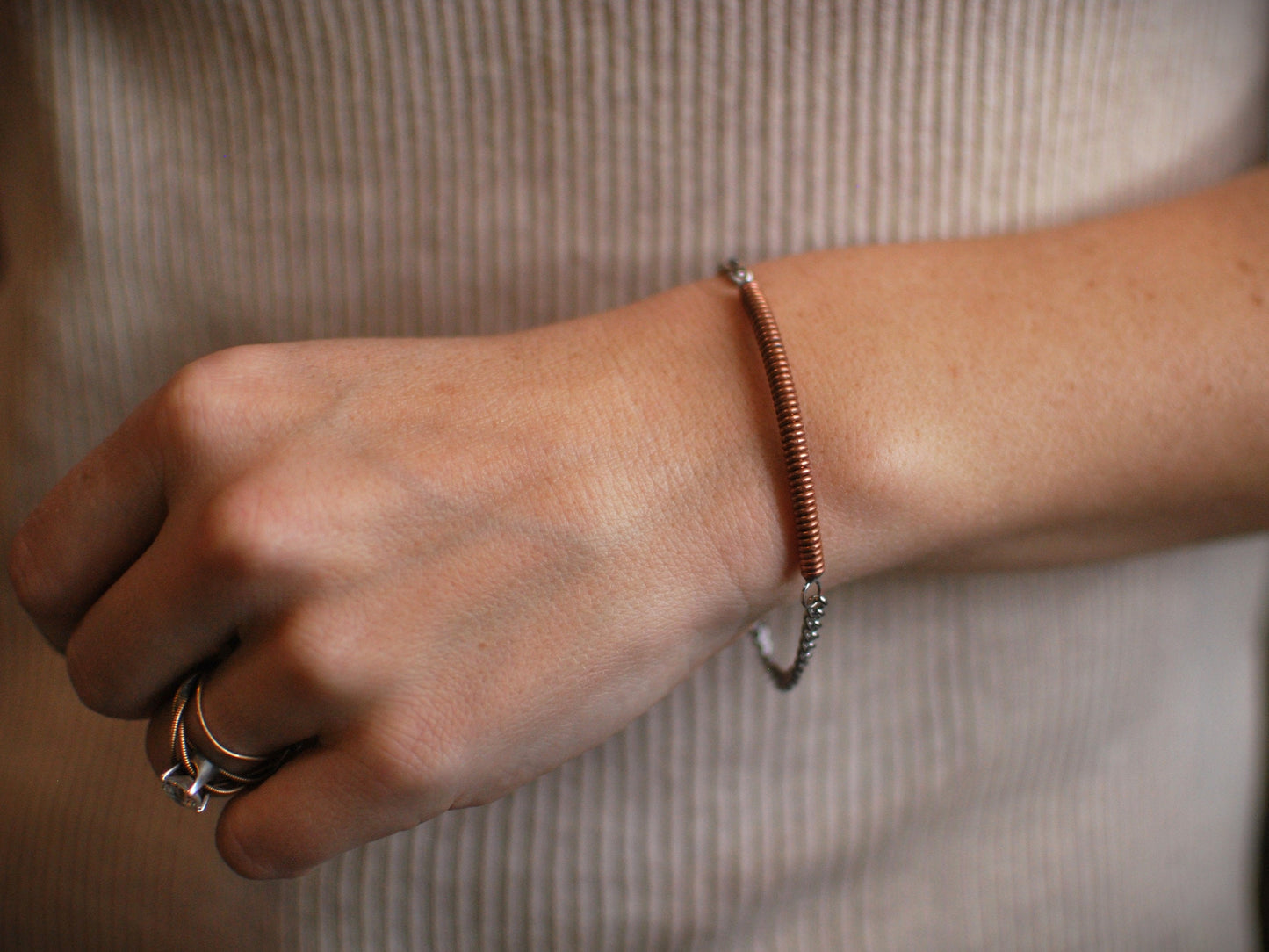 Recycled Piano String Bracelet: Musician Gift, Copper Wire Jewelry