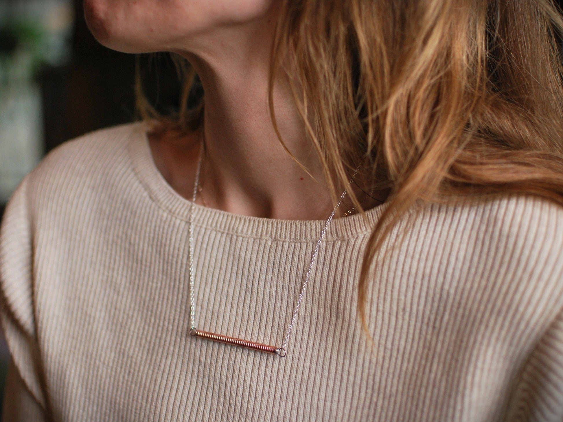 Recycled Piano Wire Bar Necklace: Minimalist Musician Gift