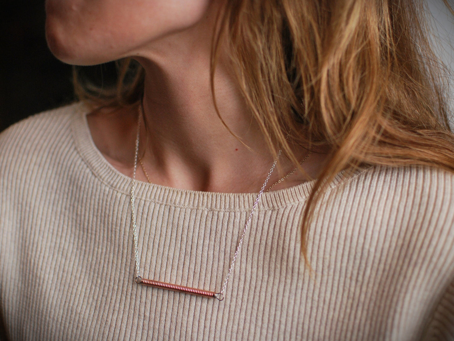 Recycled Piano Wire Bar Necklace: Minimalist Musician Gift