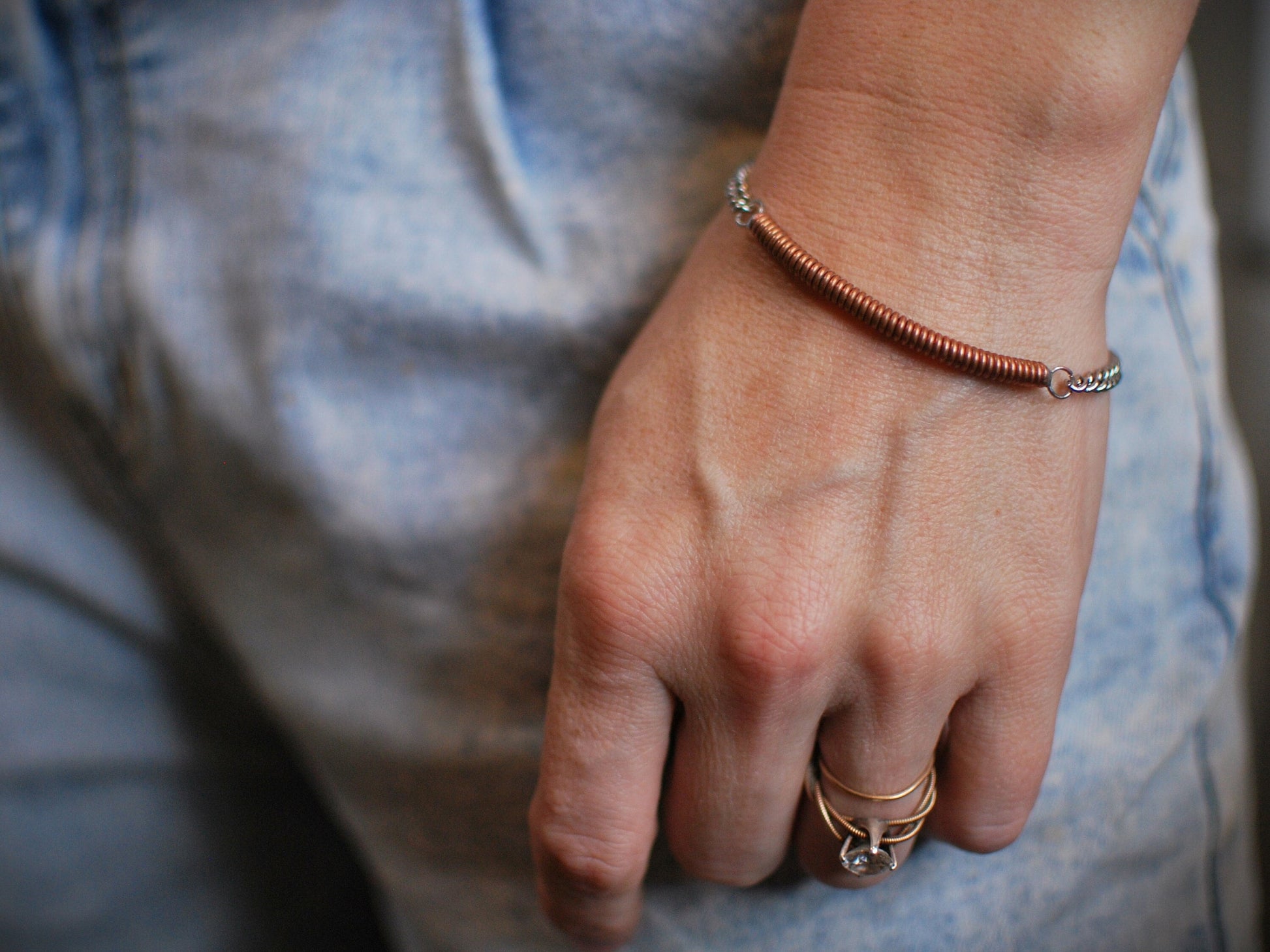 Recycled Piano String Bracelet: Musician Gift, Copper Wire Jewelry