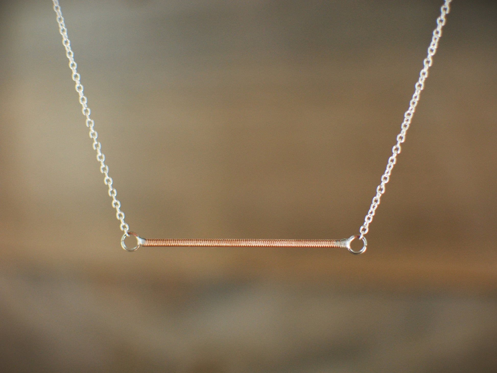Recycled Piano Wire Bar Necklace: Minimalist Musician Gift
