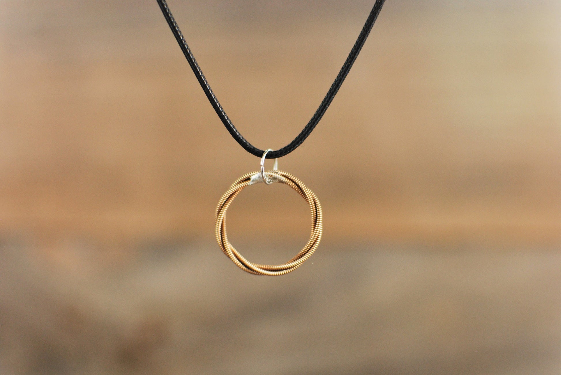 Recycled Guitar String Circle Pendant Necklace - Music Lover Gift