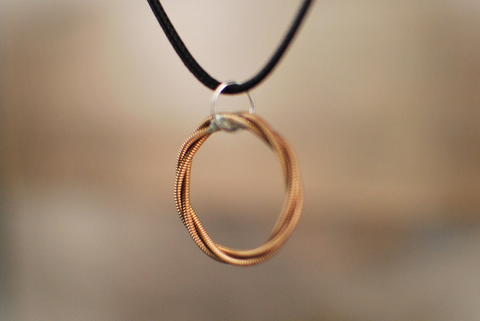 Recycled Guitar String Circle Pendant Necklace - Music Lover Gift