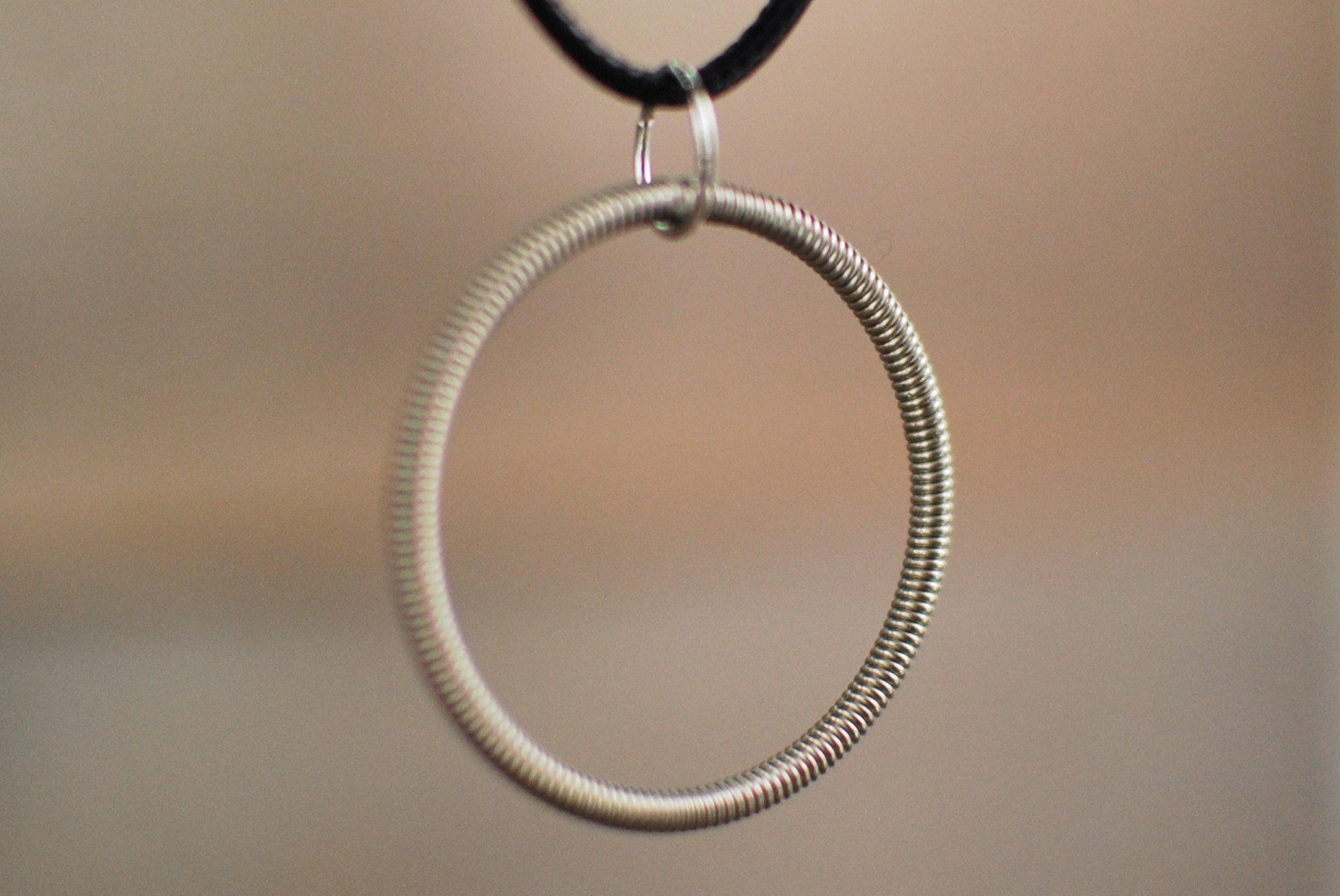 Recycled Bass String Circle Pendant - Guitar Player Jewelry