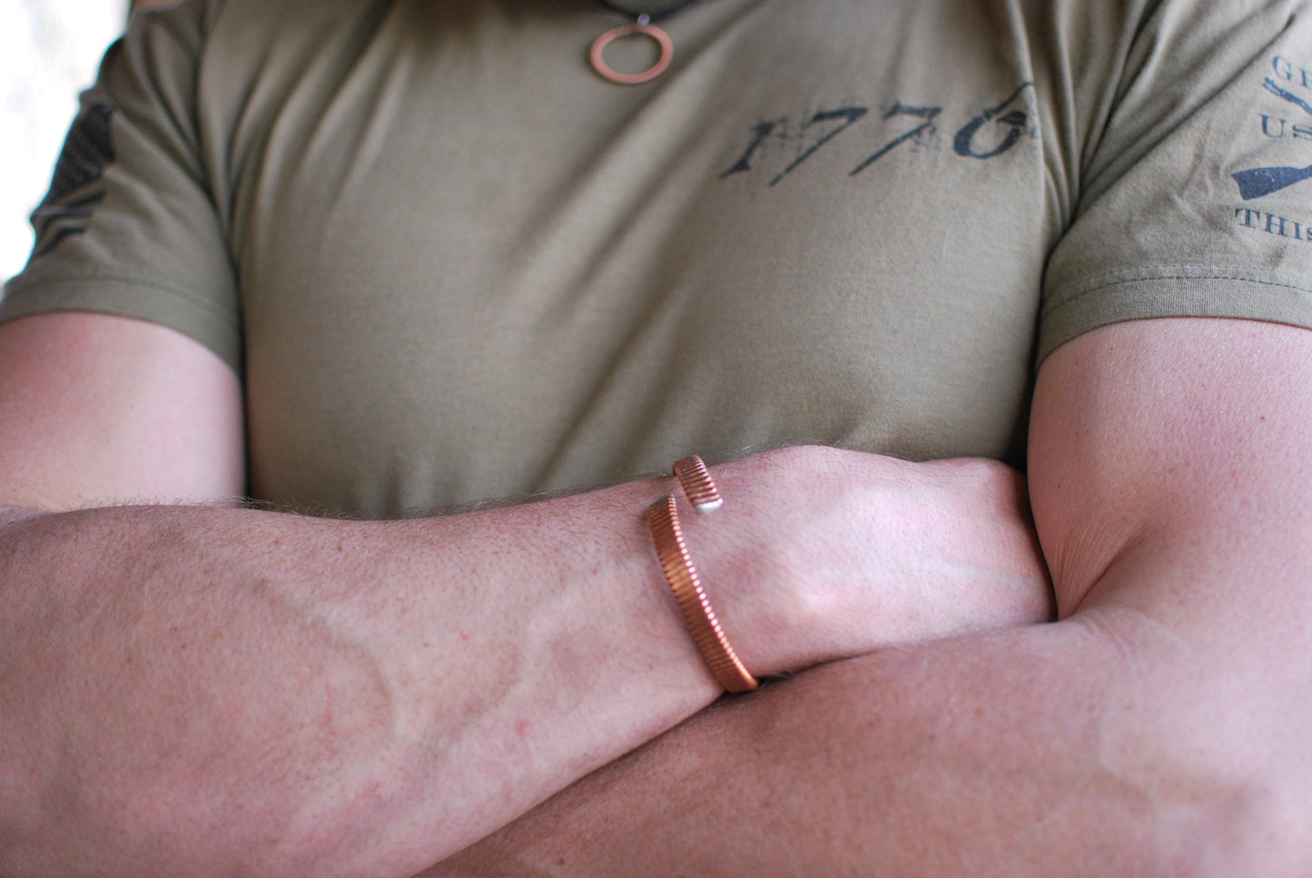 Recycled Piano String Cuff Bracelet: Hammered Copper Jewelry