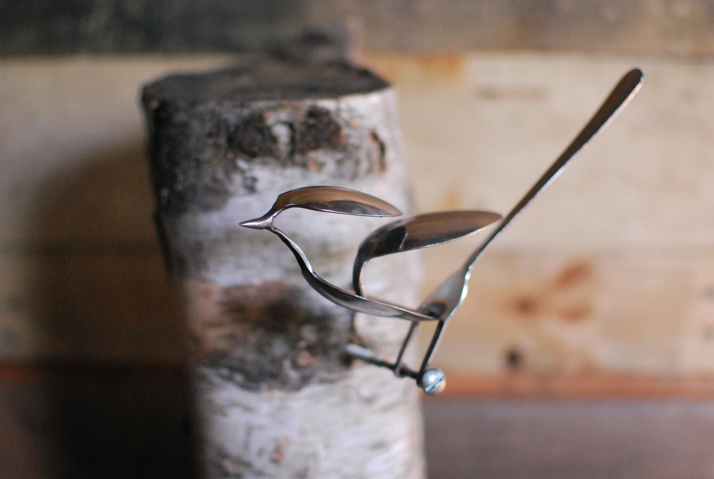 Recycled Silverware Bird Sculpture: Handmade Metal Desk Art