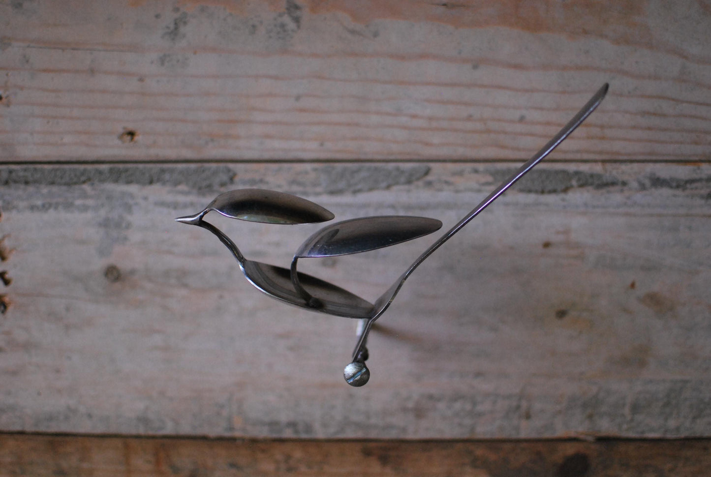 Recycled Silverware Bird Sculpture: Handmade Metal Desk Art