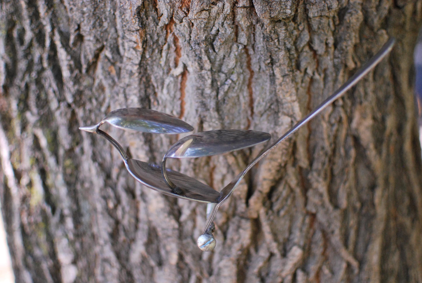 Recycled Silverware Bird Sculpture: Handmade Metal Desk Art