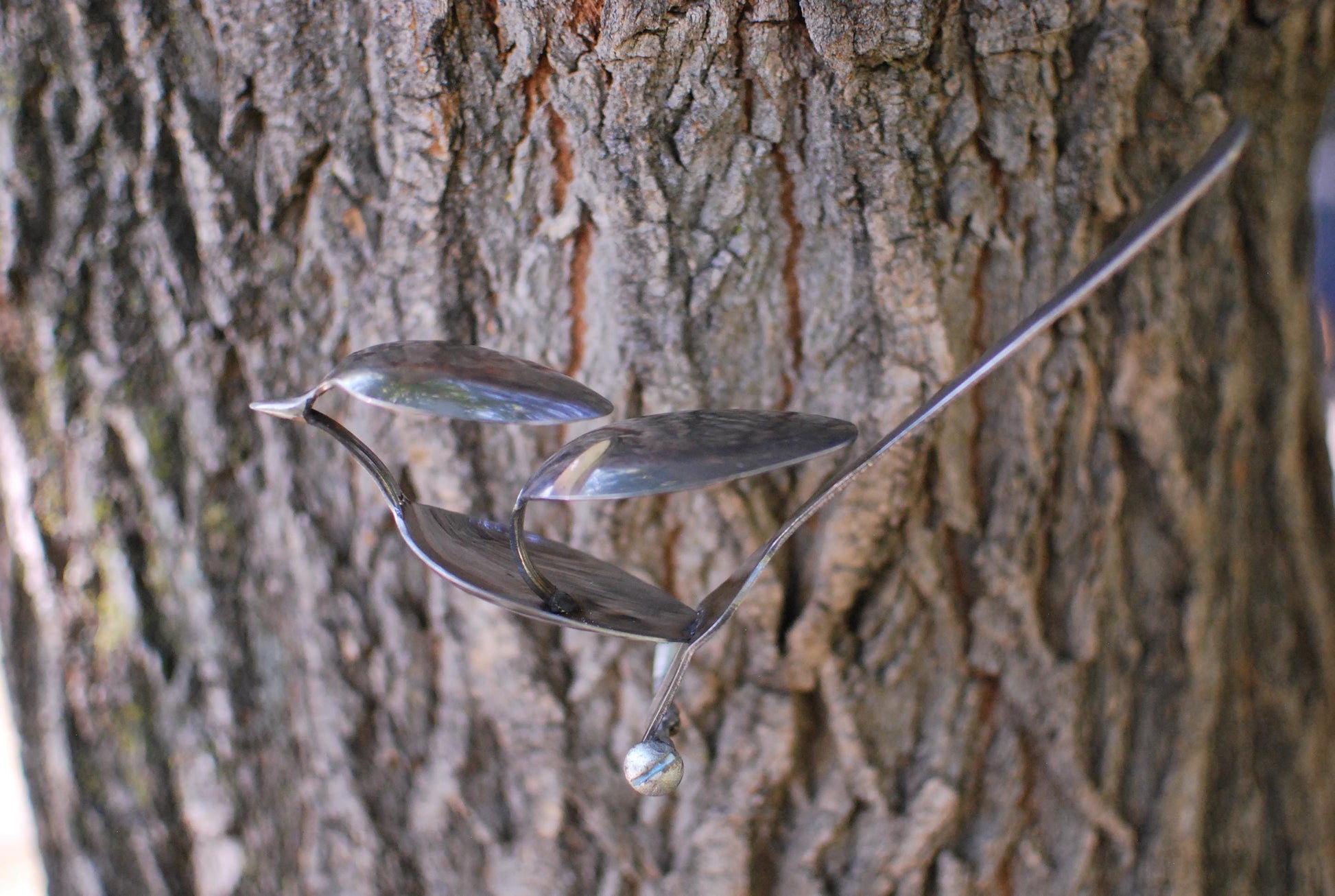 Recycled Silverware Bird Sculpture: Handmade Metal Desk Art