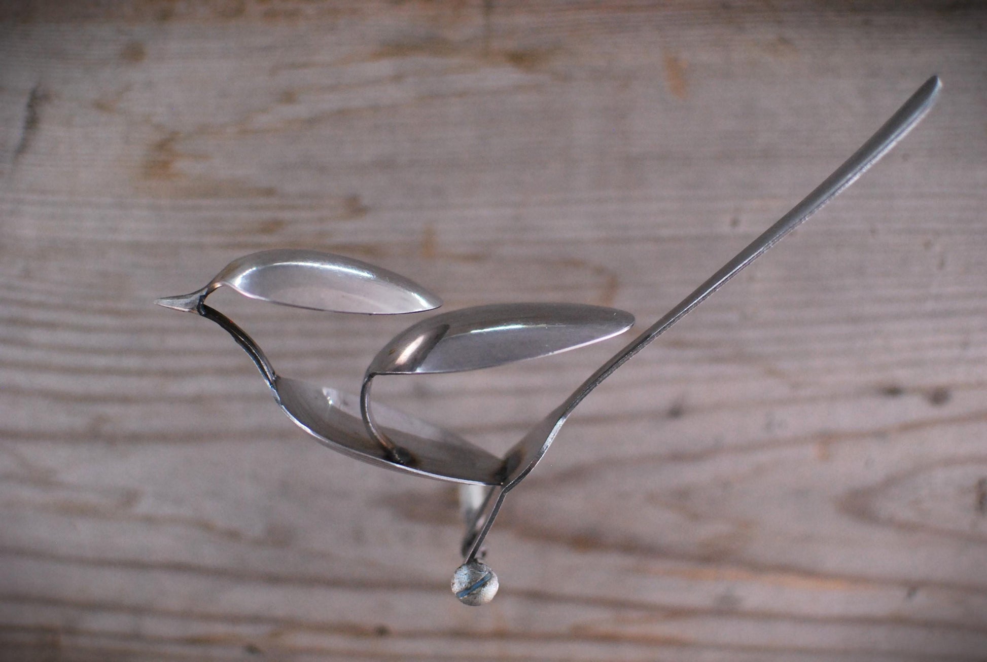 Recycled Silverware Bird Sculpture: Handmade Metal Desk Art