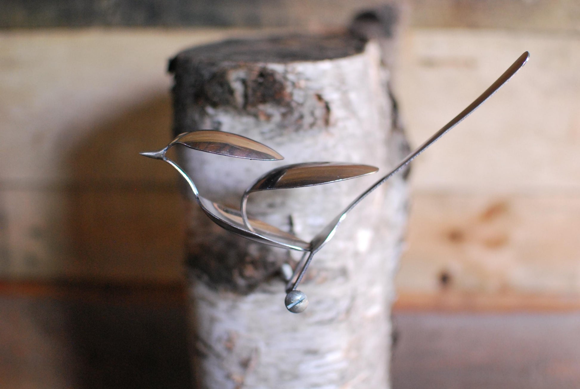 Recycled Silverware Bird Sculpture: Handmade Metal Desk Art