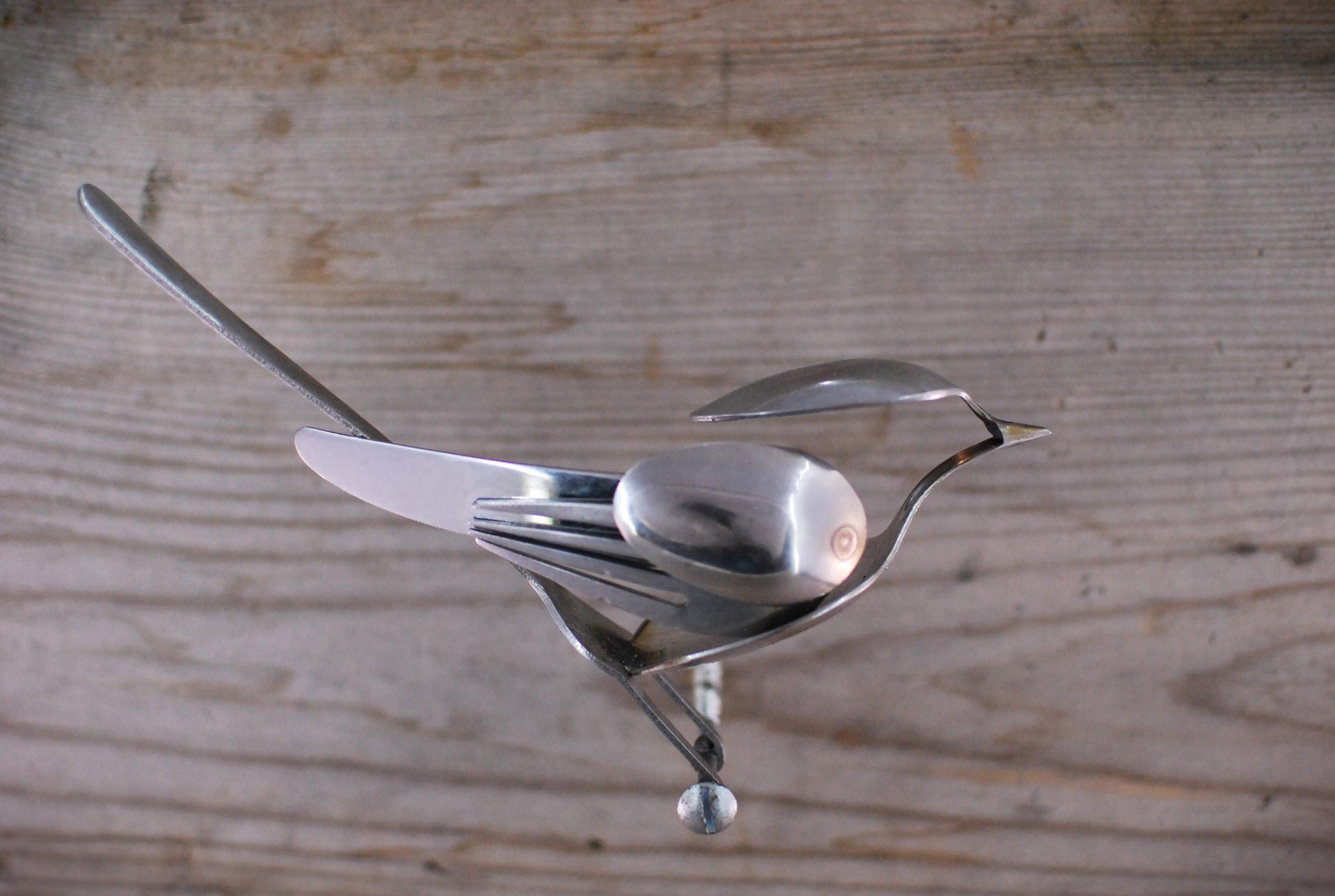 Recycled Silverware Bird Sculpture: Handmade Metal Art, Wall Decor