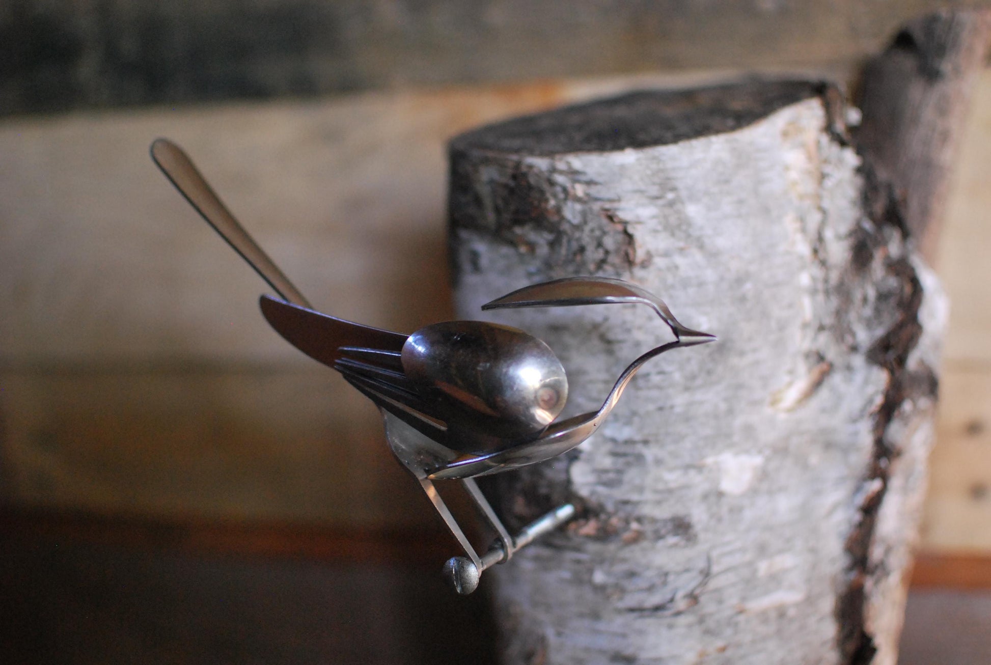 Recycled Silverware Bird Sculpture: Handmade Metal Art, Wall Decor