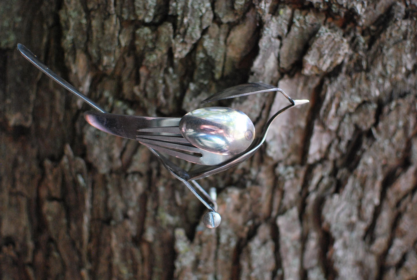 Recycled Silverware Bird Sculpture: Handmade Metal Art, Wall Decor