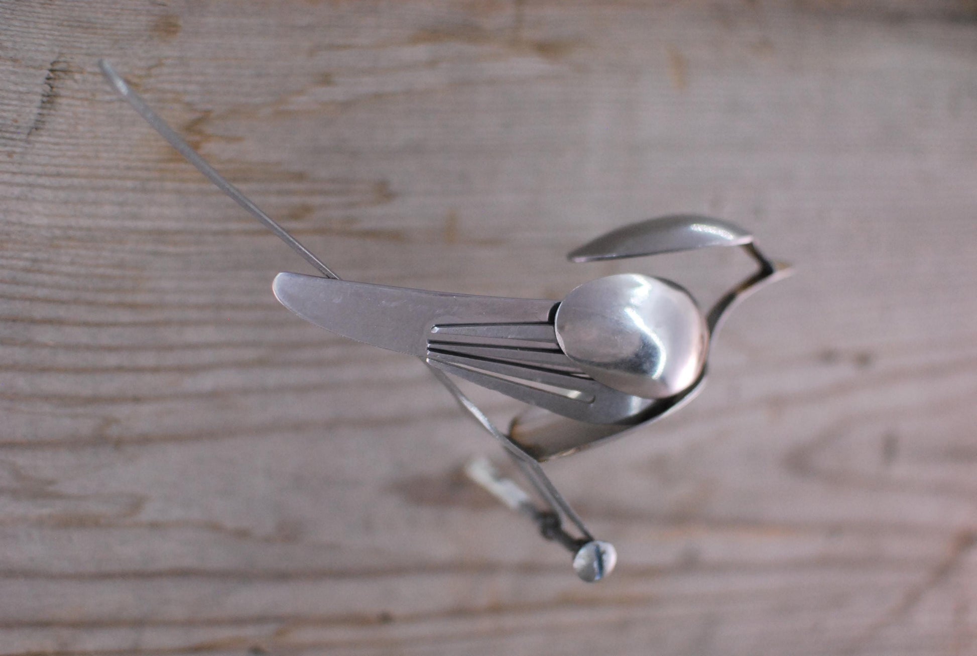 Recycled Silverware Bird Sculpture: Handmade Metal Art, Wall Decor
