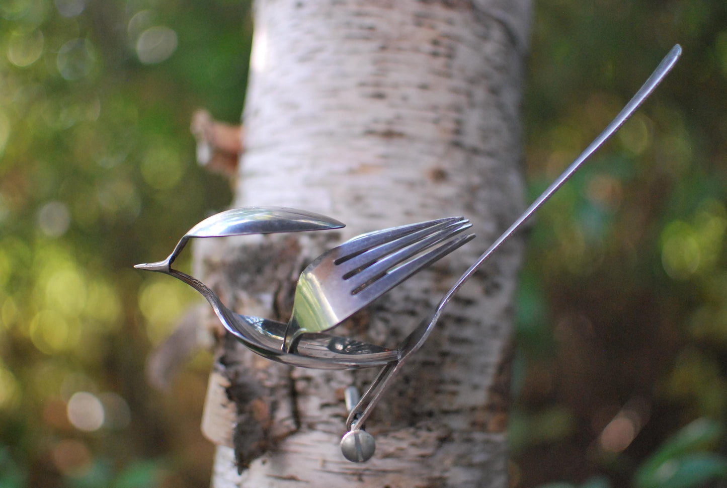 Recycled Silverware Bird Sculpture: Minimalist Metal Art