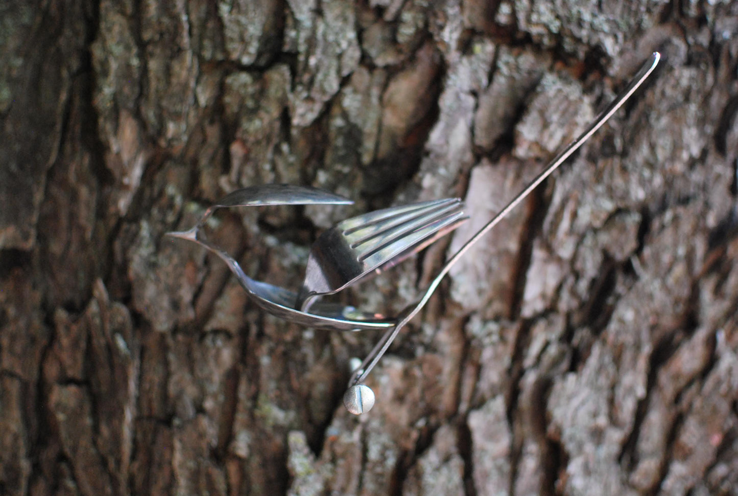 Recycled Silverware Bird Sculpture: Minimalist Metal Art