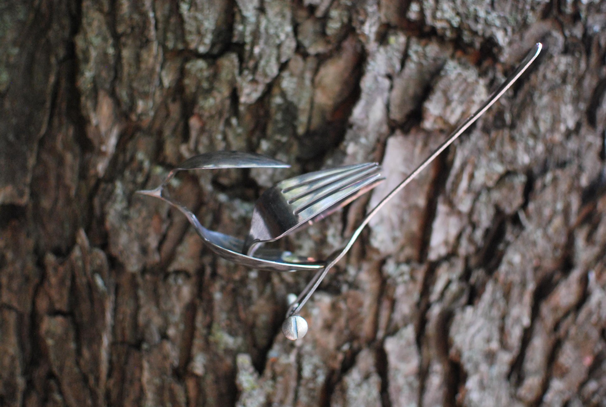 Recycled Silverware Bird Sculpture: Minimalist Metal Art