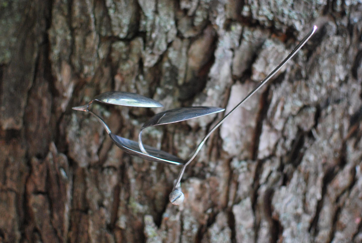 Recycled Silverware Bird Sculpture: Handmade Metal Desk Art