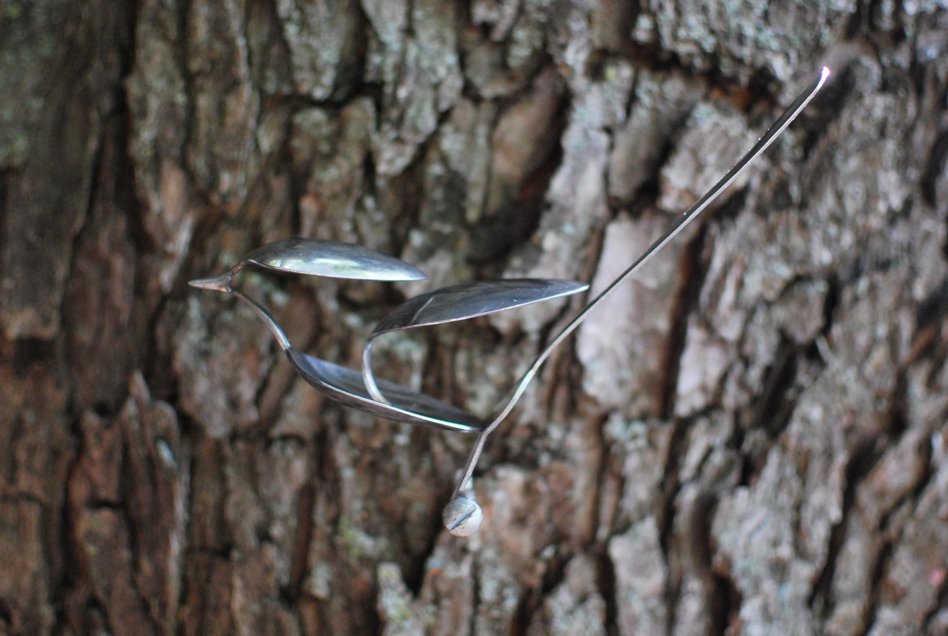 Recycled Silverware Bird Sculpture: Handmade Metal Desk Art