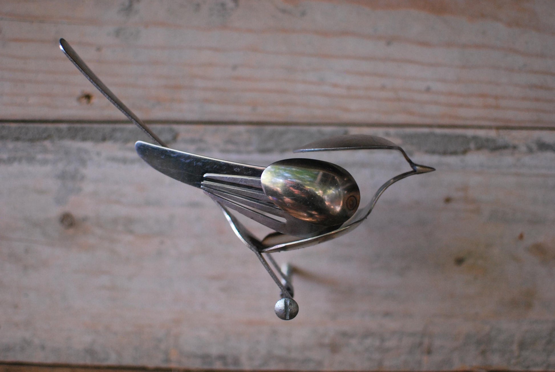 Recycled Silverware Bird Sculpture: Handmade Metal Art, Wall Decor