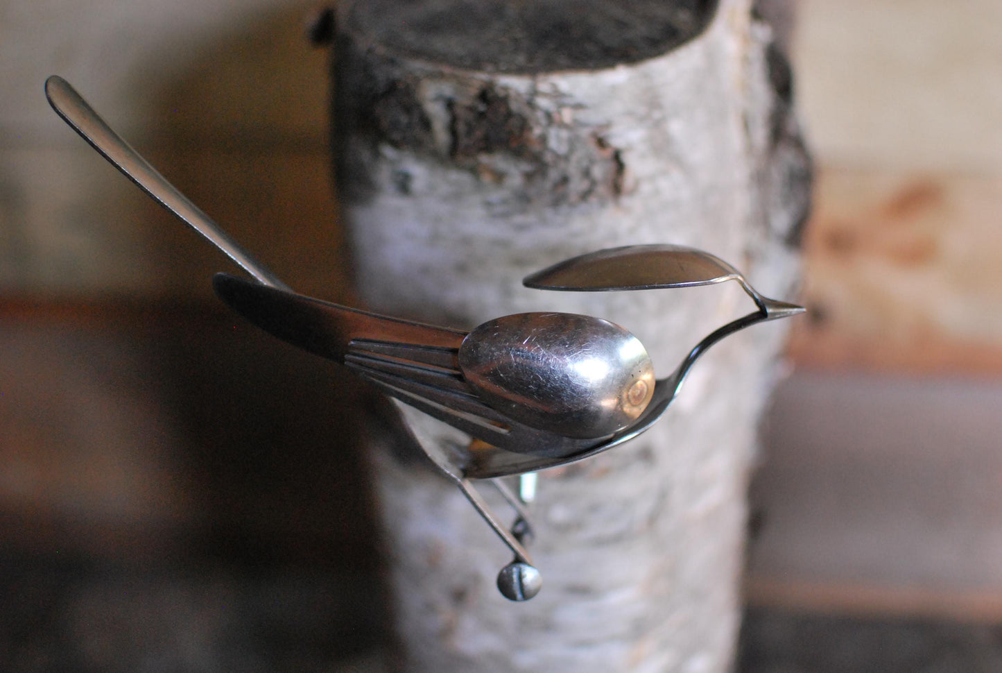 Recycled Silverware Bird Sculpture: Handmade Metal Art, Wall Decor