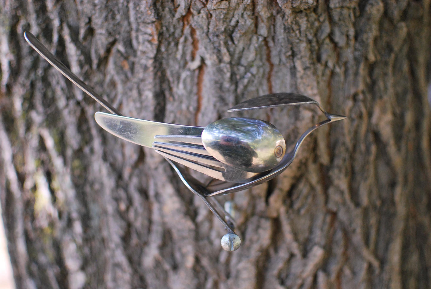 Recycled Silverware Bird Sculpture: Handmade Metal Art, Wall Decor