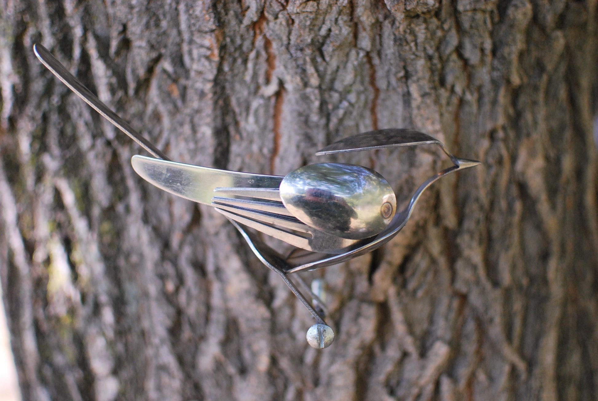 Recycled Silverware Bird Sculpture: Handmade Metal Art, Wall Decor