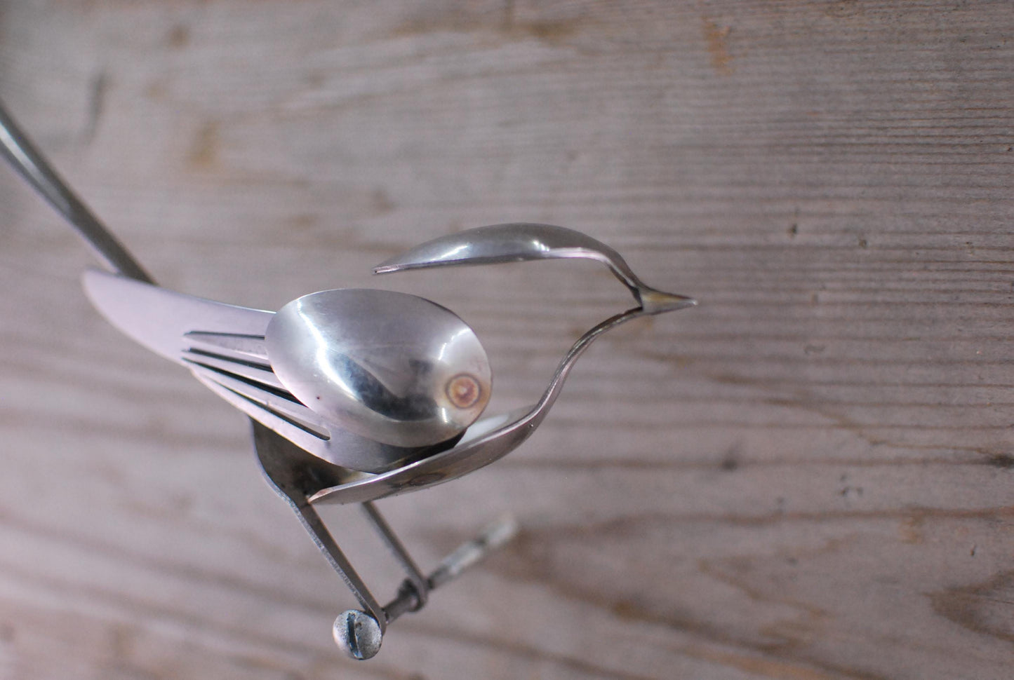 Recycled Silverware Bird Sculpture: Handmade Metal Art, Wall Decor