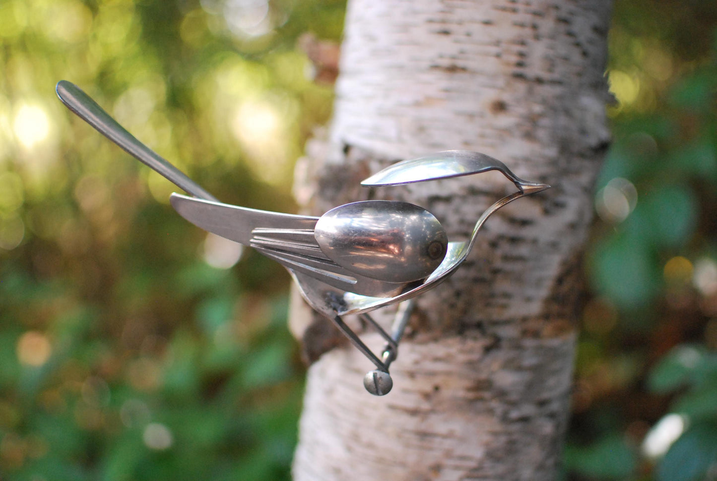 Recycled Silverware Bird Sculpture: Handmade Metal Art, Wall Decor