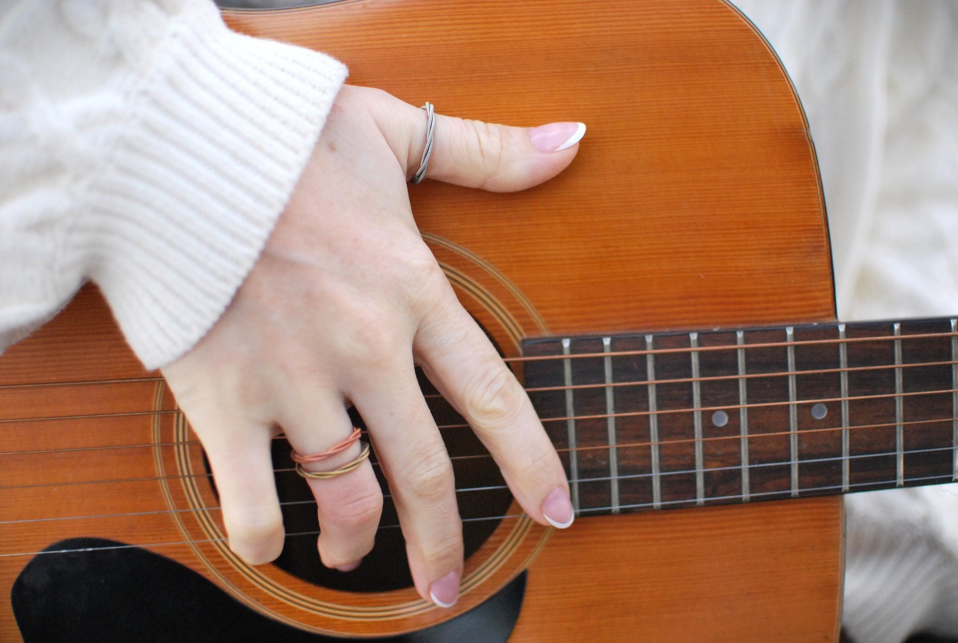 Recycled Stacking Guitar String Ring: Bronze Silver Copper, Any Size