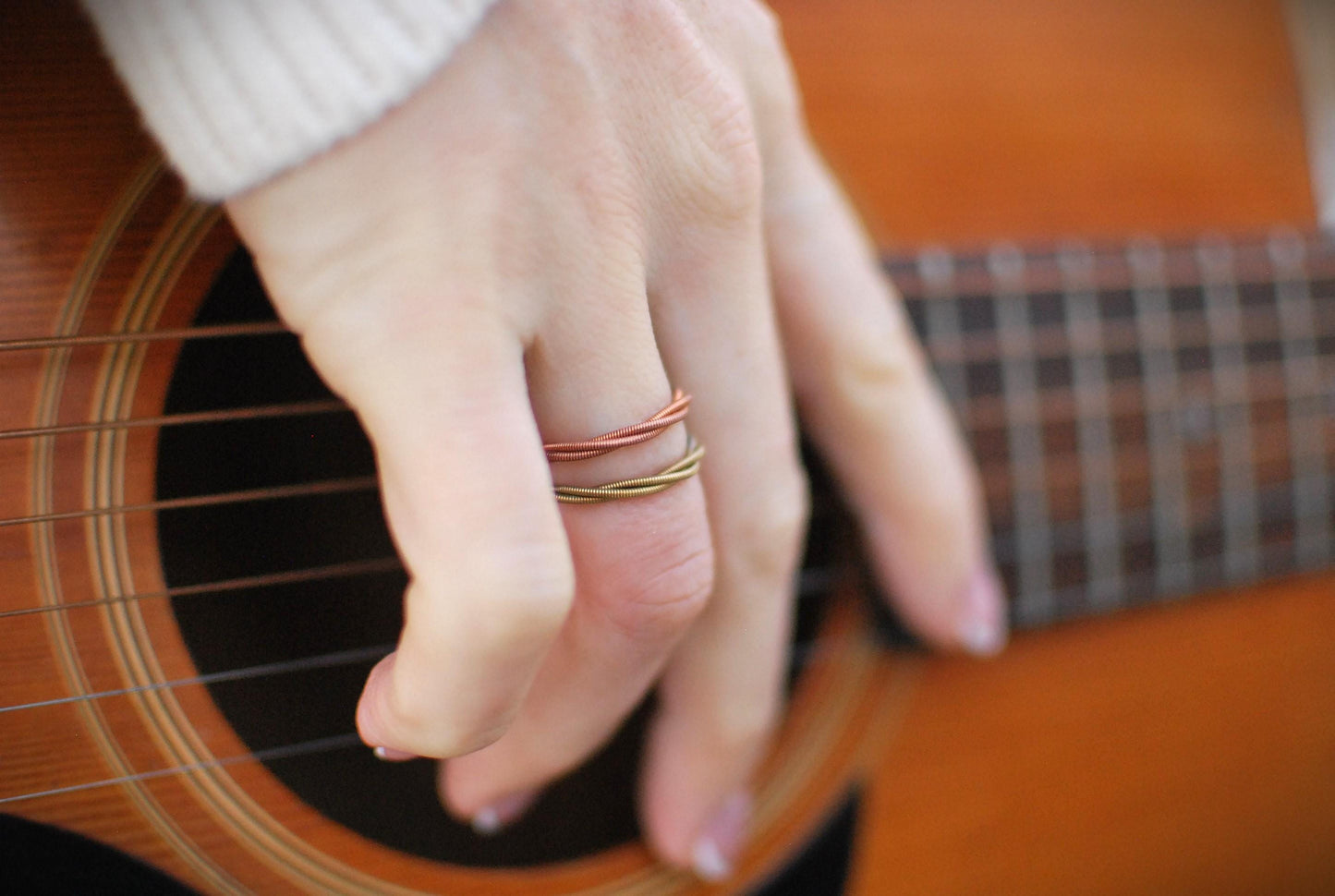 Recycled Stacking Guitar String Ring: Bronze Silver Copper, Any Size