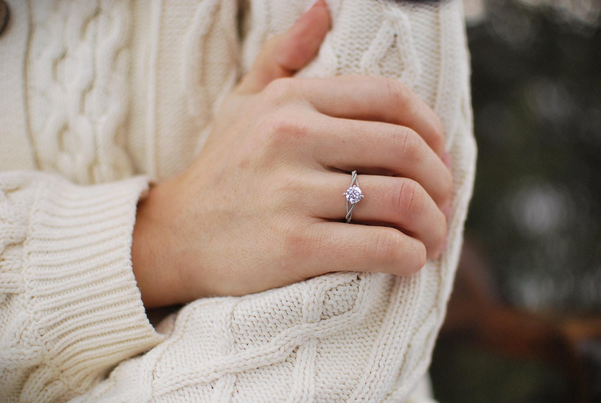 Guitar String Engagement Ring: Sterling Silver Setting, 6mm Stone - Musician Gift