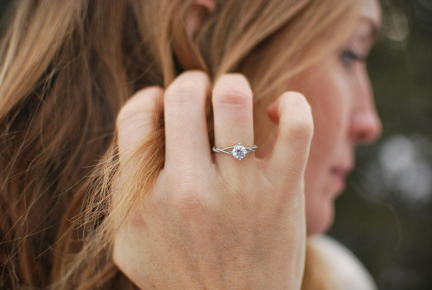 Guitar String Engagement Ring: Sterling Silver Setting, 6mm Stone - Musician Gift