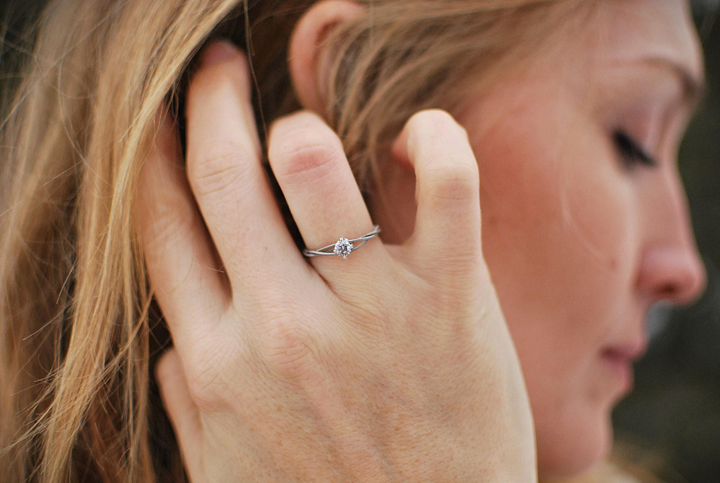 Petite Guitar String Engagement Ring: Sterling Silver Setting, 4mm Stone