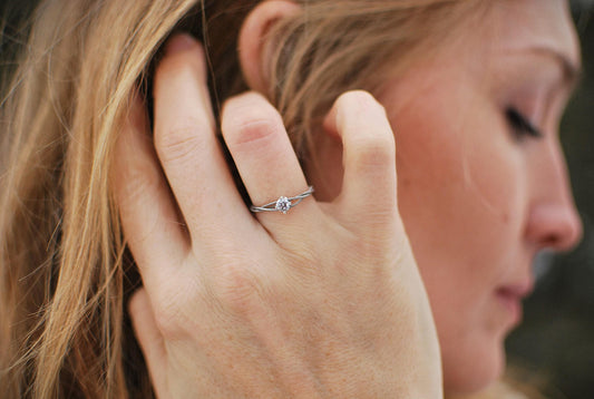 Petite Guitar String Engagement Ring: Sterling Silver Setting, 4mm Stone