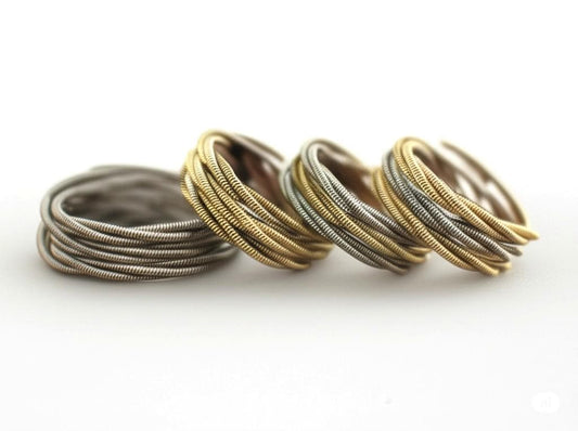 Stacked Guitar String Ring: Recycled Music Jewelry, Custom Size and Color Pattern Options