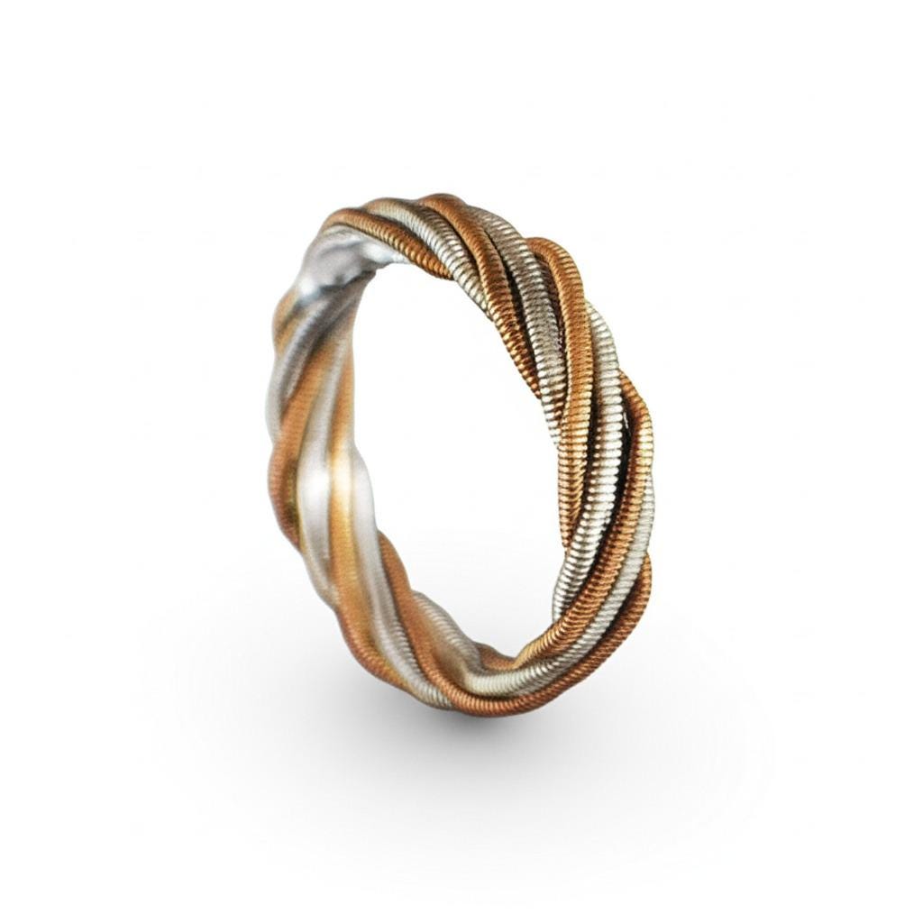 Hammered Guitar String Ring: Recycled Music Jewelry, Gold Silver Copper