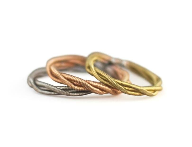 Hammered Guitar String Ring: Recycled Bronze Silver Copper Jewelry