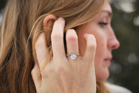 Guitar String Engagement Ring: 8mm Stone in Sterling Silver Setting