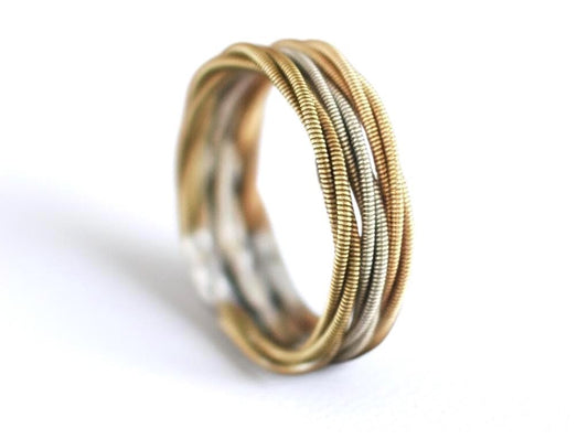 Recycled Guitar String Ring: Bronze, Silver, Copper Stacked Ring