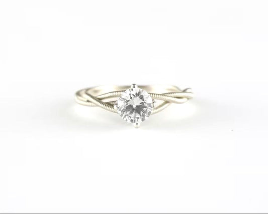 Guitar String Engagement Ring: Sterling Silver Setting, 6mm Stone - Musician Gift