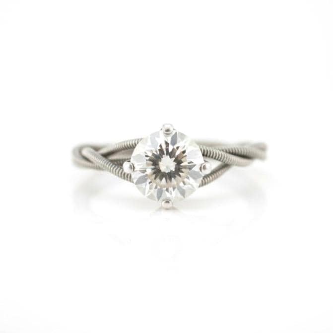 Guitar String Engagement Ring: 8mm Stone in Sterling Silver Setting