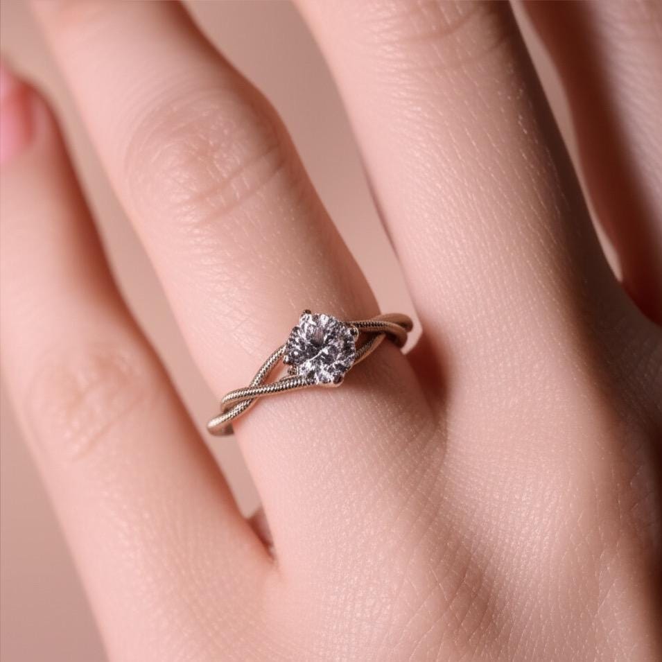 Guitar String Engagement Ring: Sterling Silver Setting, 6mm Stone - Musician Gift