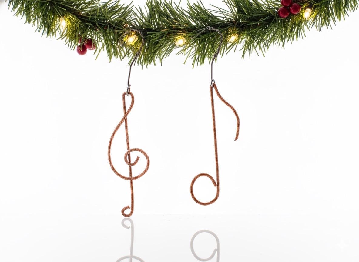 Recycled Piano String Christmas Ornament: Treble Clef, Musical Note