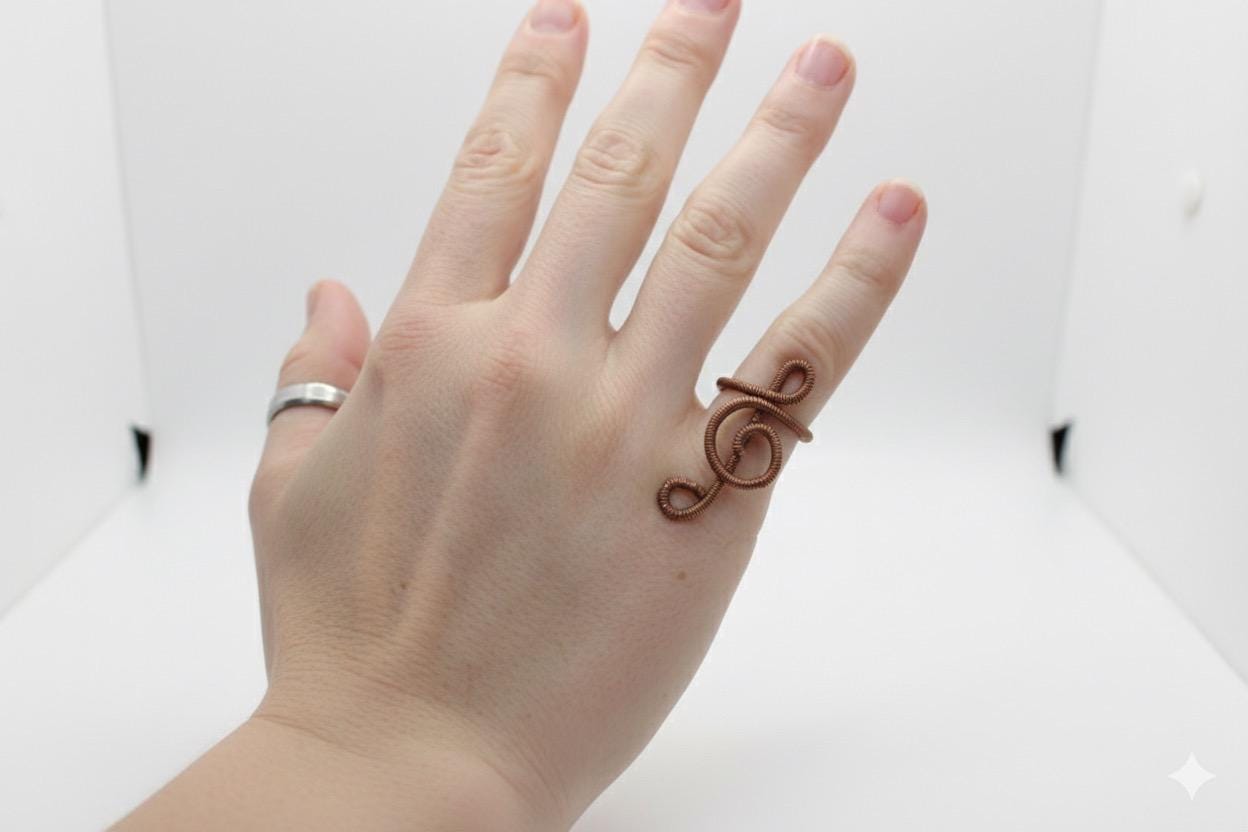 Recycled Piano String Ring: Copper Treble Clef Jewelry