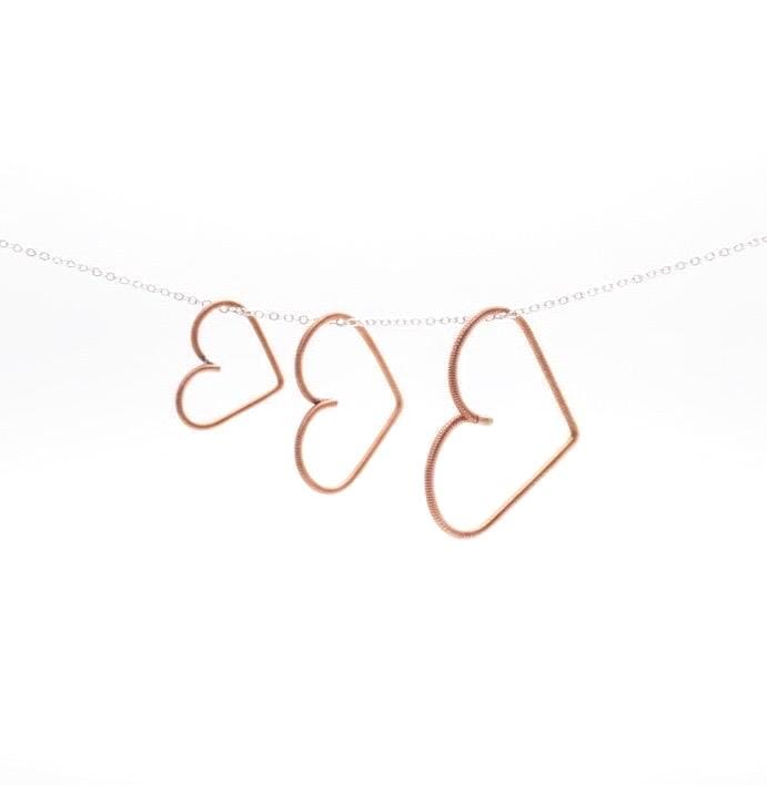 Recycled Piano Wire Heart Pendant - Copper Necklace, Gift for Pianist